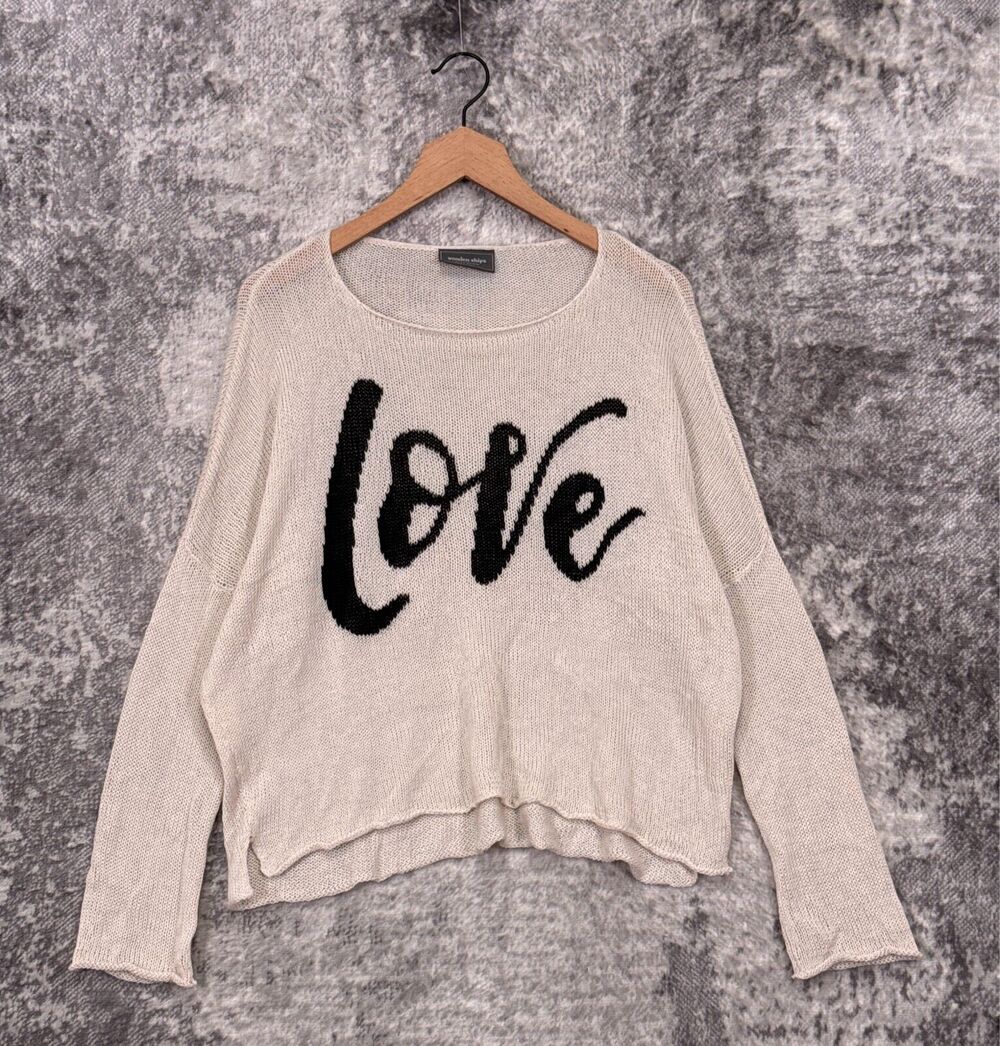 Wooden Ships Sweater XS / Small Womens Beige Knit Love Long Sleeve Pullover